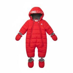 Timberland Baby Red Puffer Snowsuit with Mittens and Booties